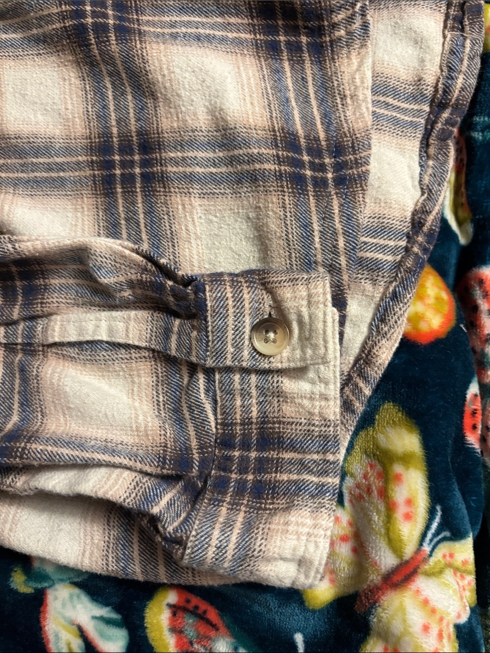 refuge Plaid Button-Up Shirt in Cream and Blue - Picture 3 of 3